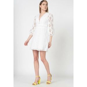Banana Republic Women's Eyelet Puff-Sleeve Mini Dress Back keyhole White Size 12